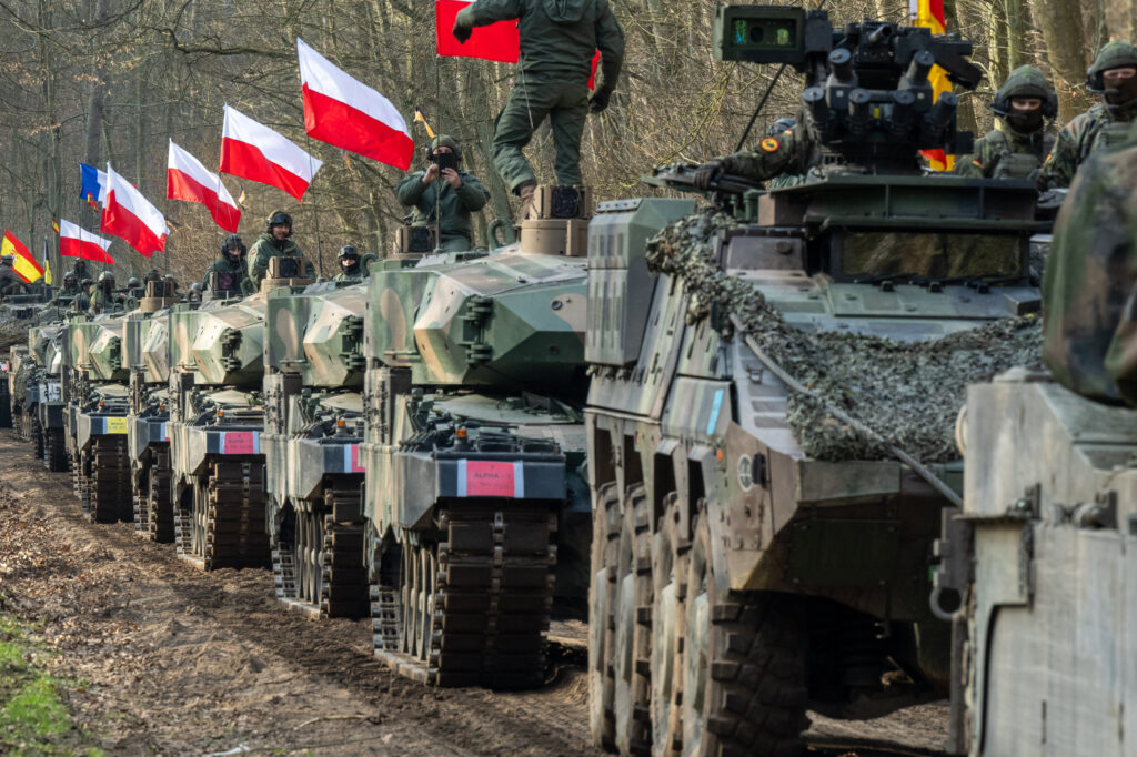 Polish, French and Spanish tanks during a military training.